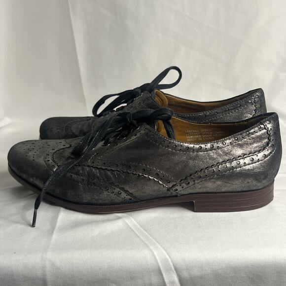 Earthies Santana Pewter Shoes Womens 8.5B Gray Leather Lace Up Wingtip Oxford - Picture 5 of 12